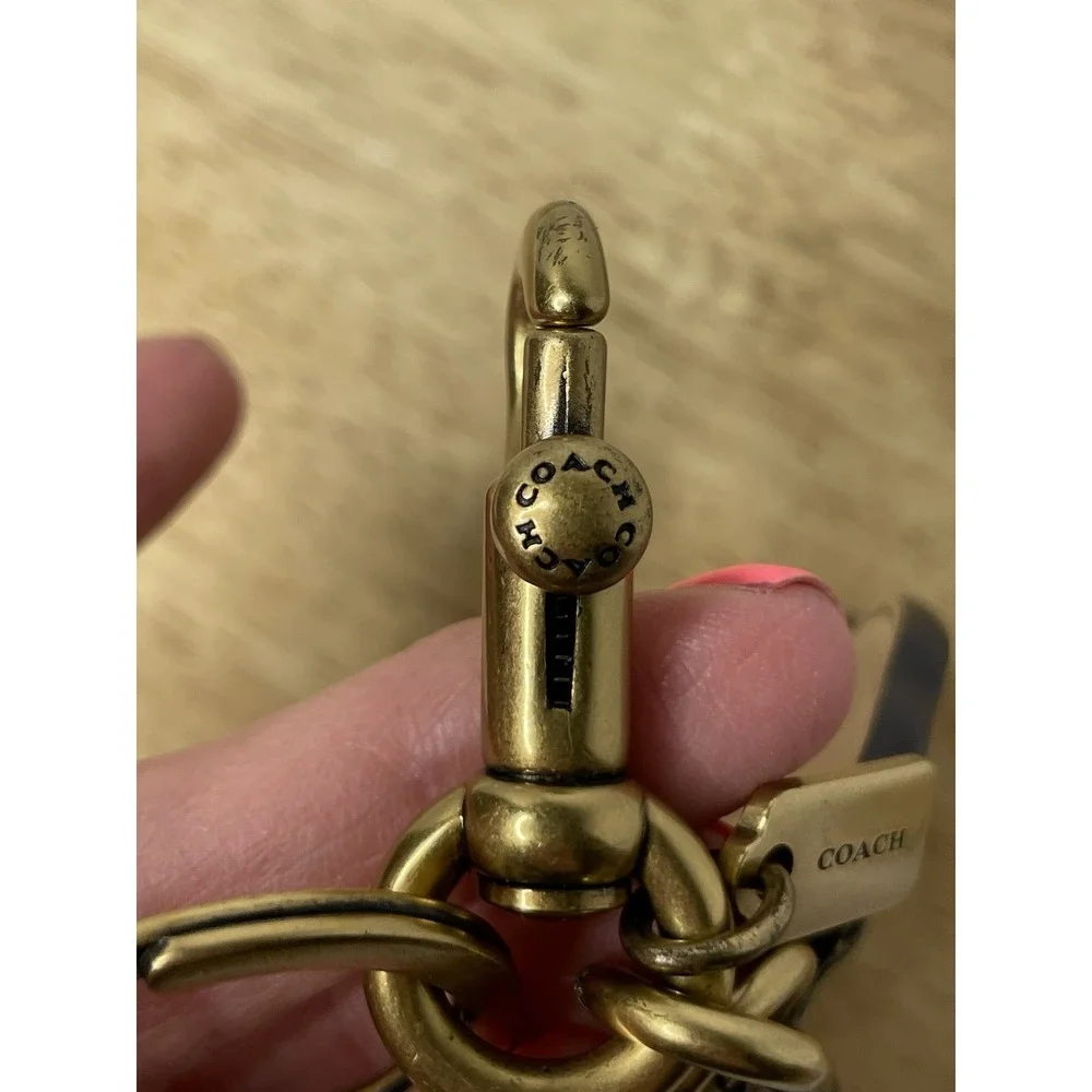 COACH Leather Sequin Appliqué Tea Rose Bag Charm in Beechwood and Gold - Picture 4 of 8